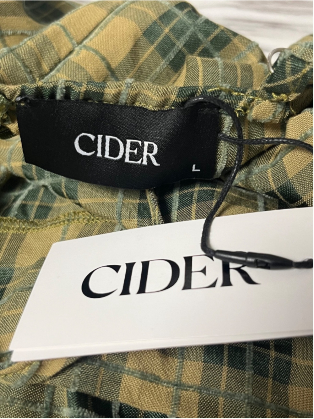 Cider Green Plaid Cown Neck Ruched Mini Dress Size Large NWT - Picture 7 of 7